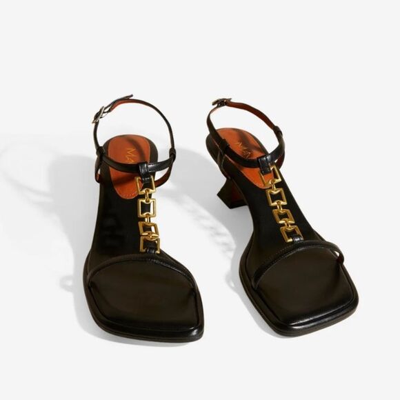 Manu Atelier Butterfly T-strap Sandals Black Soft Square Toe Heel Size 40 - Picture 1 of 6